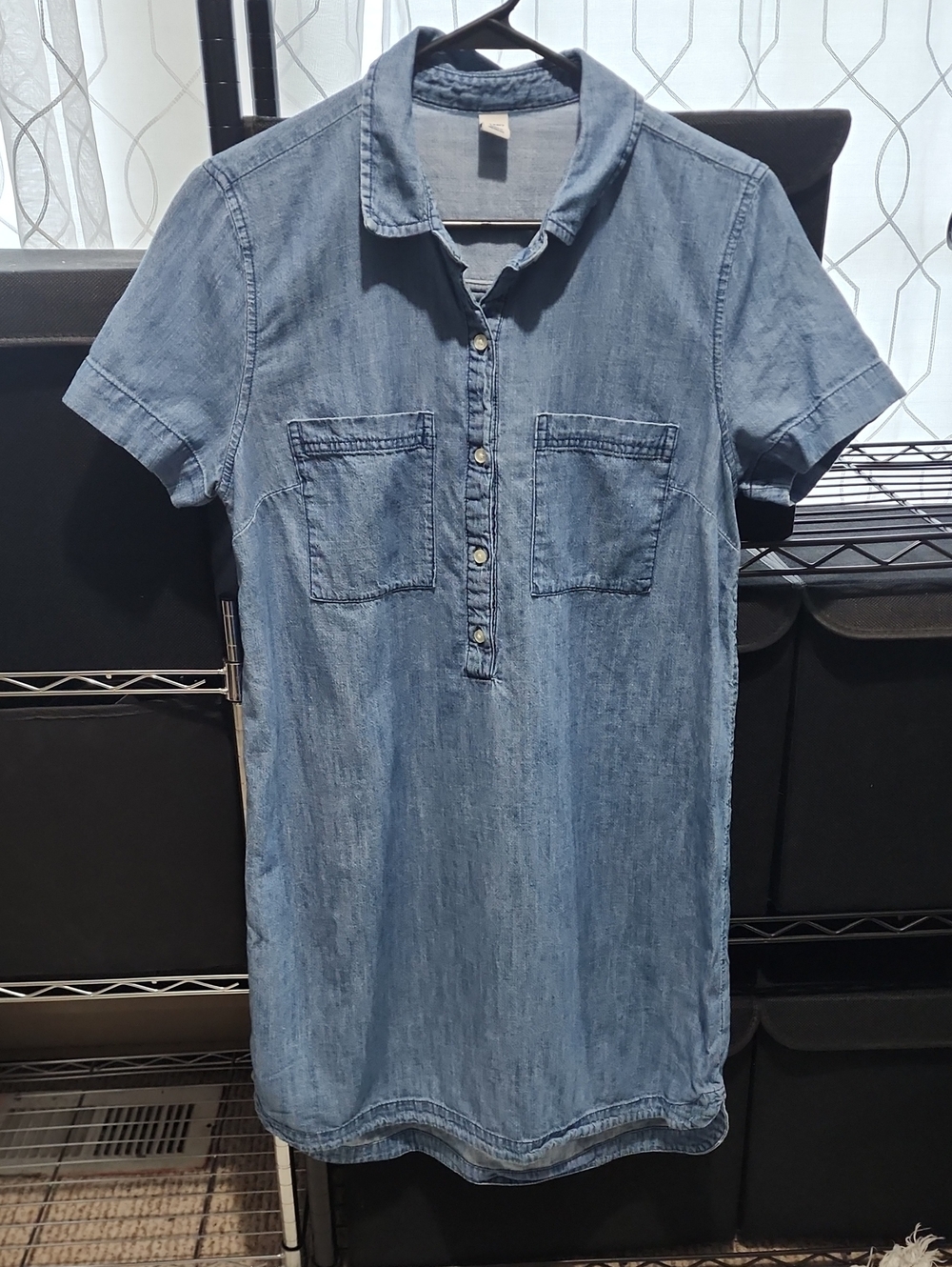 Old Navy Light Blue Short-Sleeve Denim Shirt Dress
